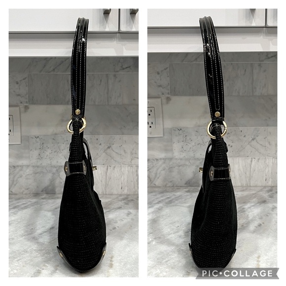 Eric Javits Shenia Black Woven Patent Leather Detail Bag - Picture 4 of 16